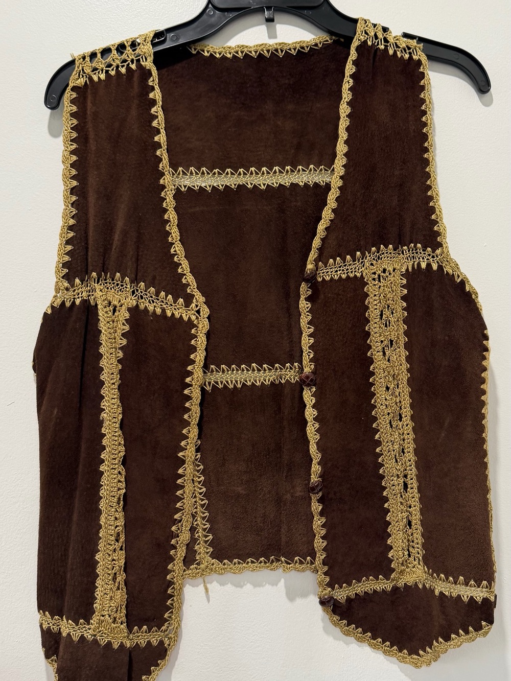 Brown Embroidered Suede Vest - Women's Jacket & Coat
